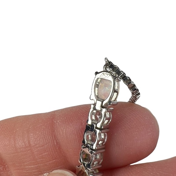 Synthetic Opal and Rhinestone Bolo Slide Lock Silver Tone Bracelet - Picture 9 of 9